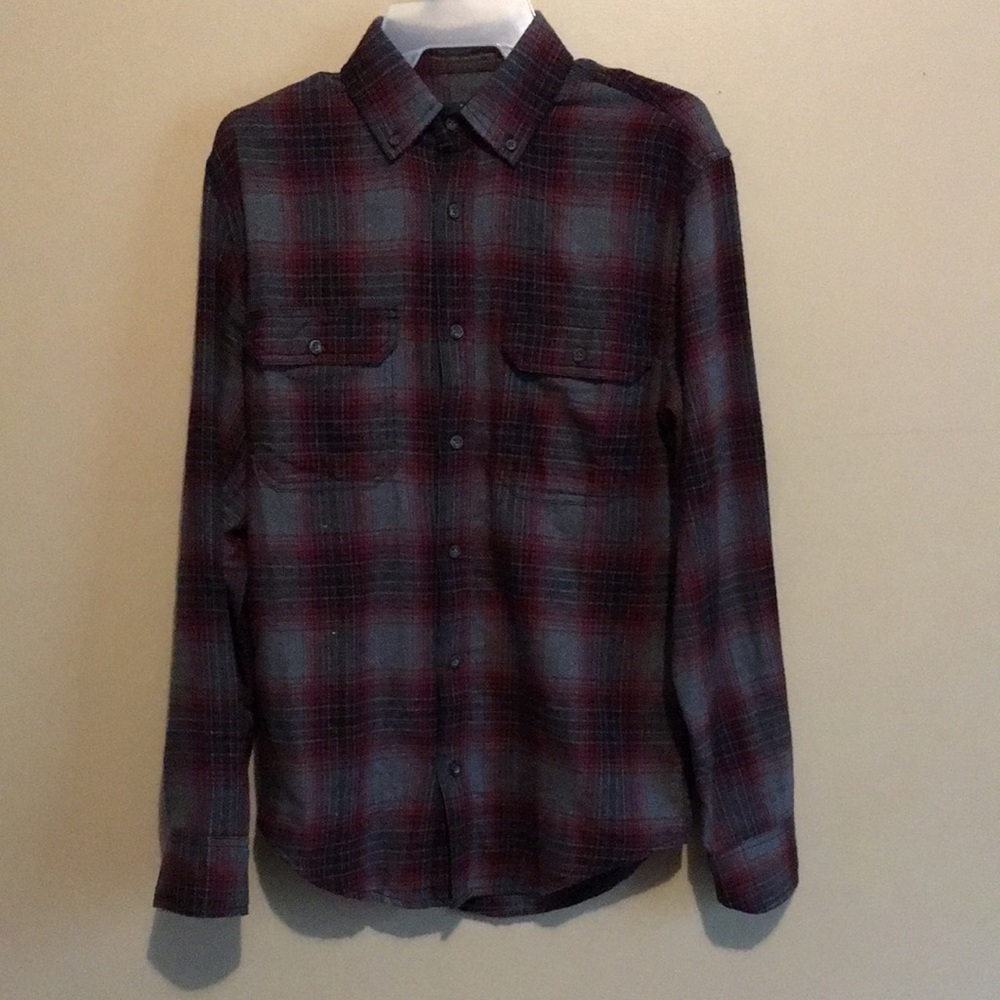 George wool knit plaid long sleeve pocket flannel XS
